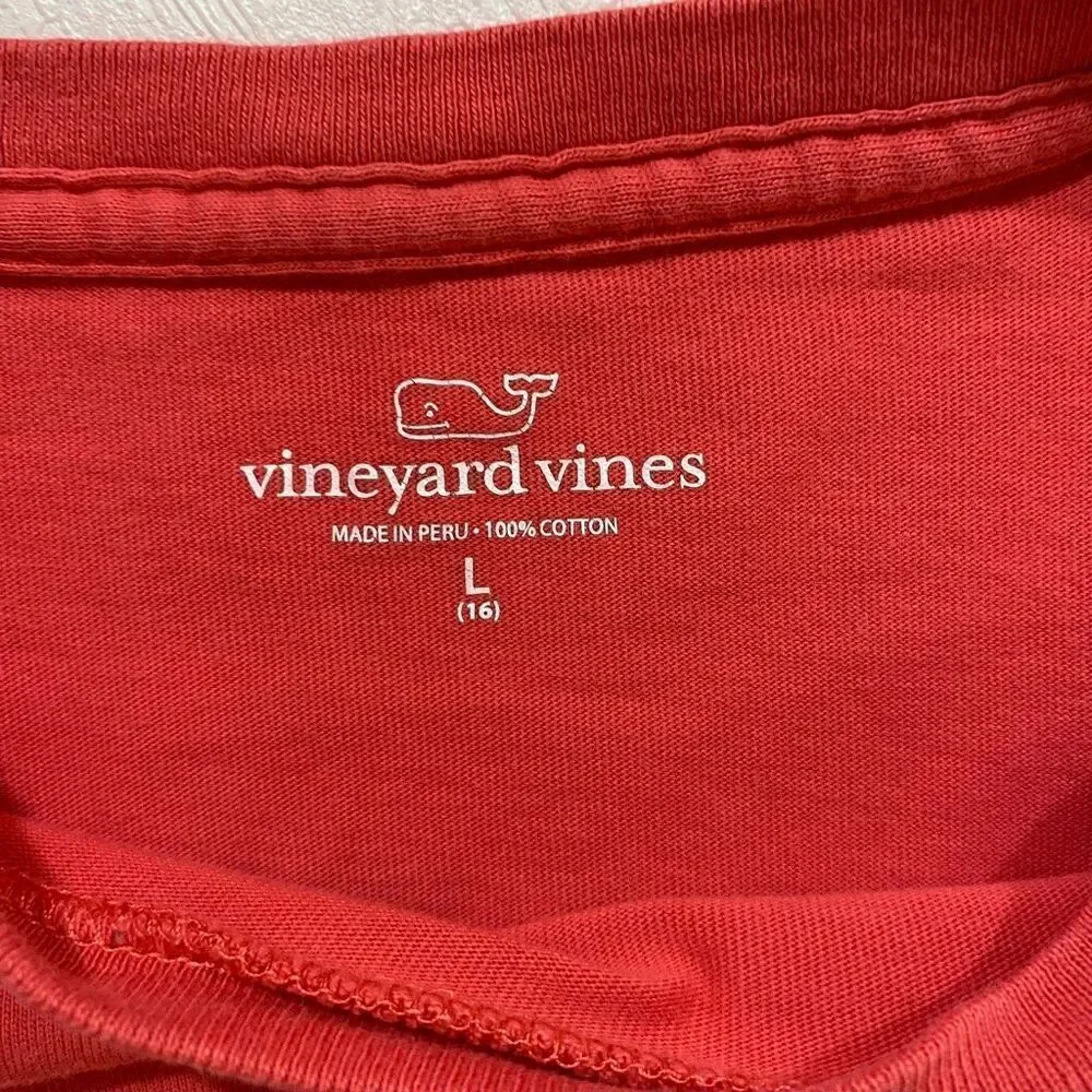 Vineyard Vines Boys Red Whale Logo Pocket Tee Size Large (16) 100% Cotton